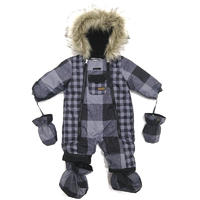Long sleeve thick jumpsuit with mittens baby snowsuit winter OEM infant footed ski romper fur hood down coat