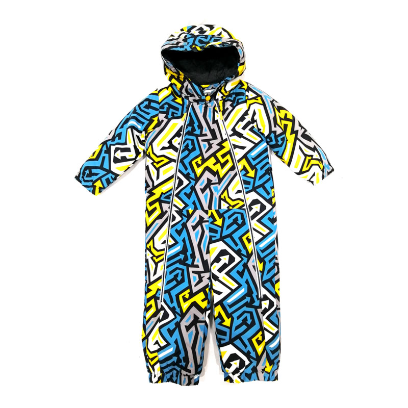 Fashion Bright color boy's reflective jumpsuit printing waterproof zip hooded romper kids ski suit stretch custom one piece