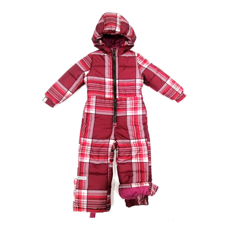Fashion padded overall child winter clothing girl jumpsuit printing puff kid's one piece suit windproof outdoor wear with hood
